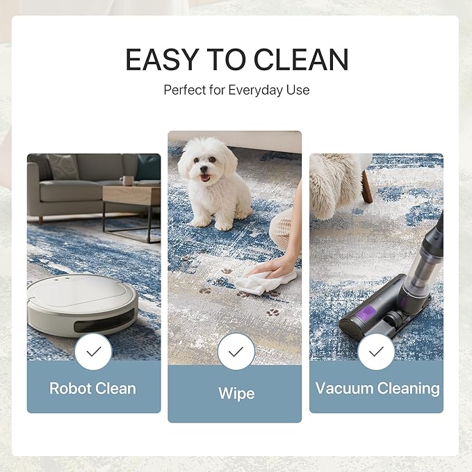 GENIMO No Crease Non Slip 6x9 Area Rugs for Living Room, Craft Woven Modern Rug, Soft Floor Carpet, Single-Piece Rugs for Bedroom, Dining Room, Office, Blue