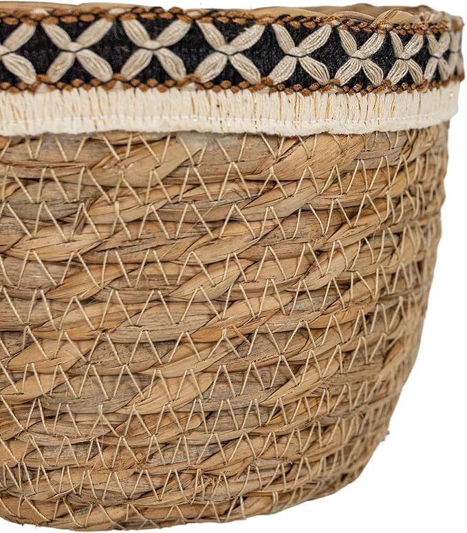 Foreside Home and Garden Set of 2 Embroidered Rim Baskets Natural Seagrass & Jute by Foreside Home & Garden