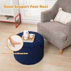 Fluffy Round Ottoman Pouf with All-in-One Foam Filling 20" x 14" Furry Ottoman Foot Rest Foot Stool for Living Room or Bedroom (Navy Blue)