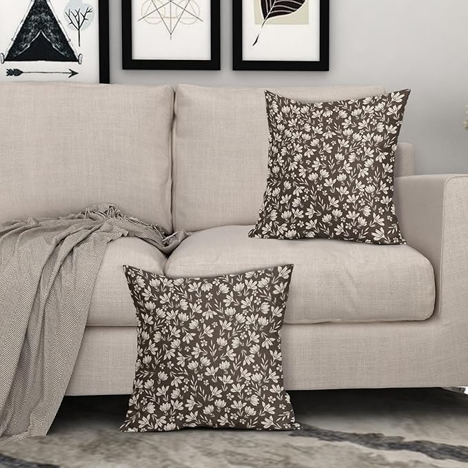 Dark Brown Pillow Covers 20x20 Set of 2 Vintage Floral Rustic Old Style Cute Flower Print Decorative Outdoor Pillowcases Seasonal Farmhouse Throw Cushion Case Decor for Couch Sofa Bed