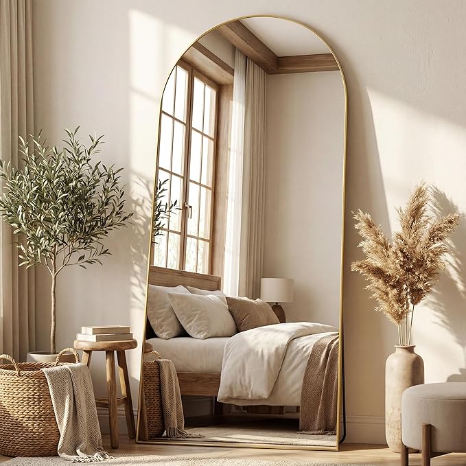 Antok 76" x34” Arched Full Length Floor Mirror, Gold Aluminum Frame, Free Standing/Wall Mount/Leaning for Bedroom, Living Room, Dressing Room