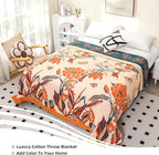 Boho Large Throw Blanket, 100% Organic Cotton Breathable Soft Bed Throw - Floral Bird Farmhouse Decor Blanket for Sofa Couch Chair Quilt and Gift. 91" x 98"- Beige