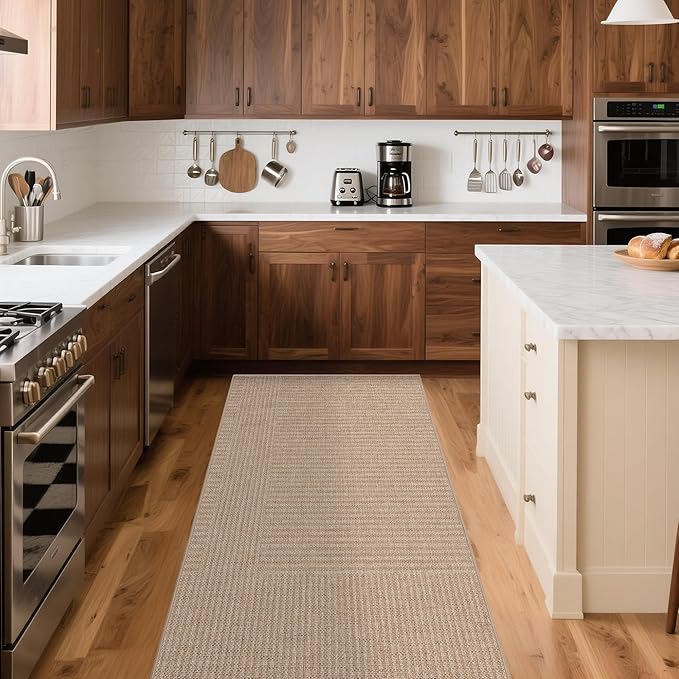 Easy Jute Rug 2x6: Indoor Outdoor Natural Boho Area Rugs for Hallway Patio Non Slip - Farmhouse Neutral Contemporary Carpet Mat for Entryway Kitchen Laundry Room Bedroom Washable