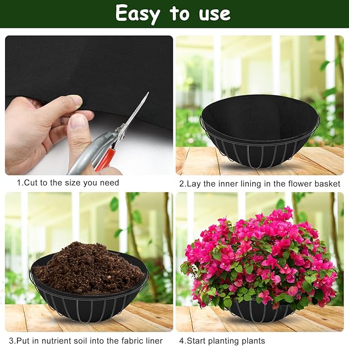 16 x 40 Inch Felt Planter Liner Roll Non-Woven Fabric Coconut Basket Liner Alternative Plant Liner Roll Black Coco Liners Roll Replacement Easy to Cut for Planter Hanging Flower Basket Window Box