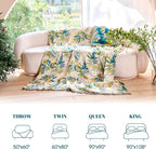 MSGKV Boho Throw Blanket for Bed Cotton 60"x80" Leaves Blanket Twin Size Couch All Seasons Muslin Spring Breathable Lightweight Farmhouse Blankets