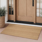27.5"x43" Washable Outdoor Front Door Mat, Textured Natural Woven Low-Profile Patio Rug with Non-Slip Backing, Neutral Light Brown, for Porch, Entryway, Layering