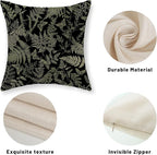 Black Pillow Covers 18x18 Set of 2 Sage Green Wildflower Leaf Plant Decorative Pillowcase Tropical Fern Herbs Botanical Floral Cushion Case Decor Summer Outdoor Throw Pillows for Couch Sofa