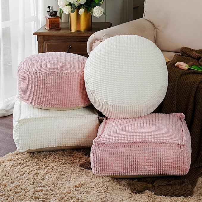 SUTAVIA Pouf Ottoman Cover Unstuffed Pouf Seat Decorative Soft Storage Bean Bag 20x20x8 Inches Square Floor Footrest for Living Room Bedroom (Dusty Pink, Square)