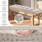 Bench Cushions for Indoor Furniture 36x14 in Velvet Kitchen Dining Piano Window Seat Cushion, Tufted Patio Porch Swing Thicken Bench Pad Memory Foam(Ivory White)