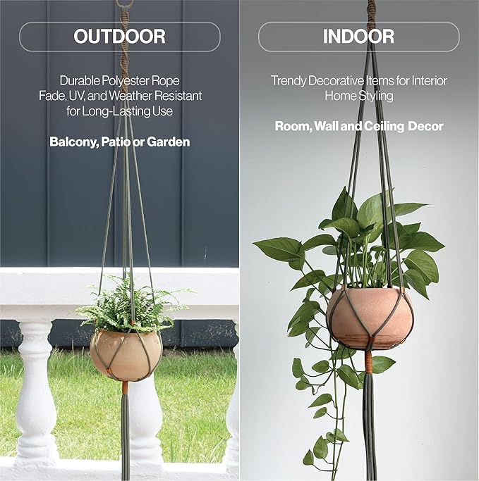 Macrame Plant Hanger Polyester Rope 42 Inch Outdoor Indoor Adjustable Hanging Planter for up to 10 Inch Plant Pot Modern Boho Home Decor (1, Forest Green/Burnt Orange)