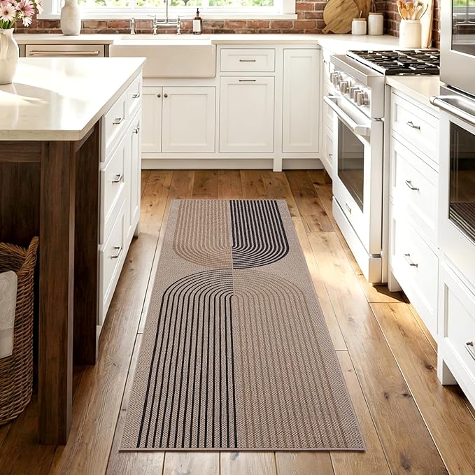 GarveeHome Easy Jute 2x6 Modern Rainbow Runner Rug for Hallway Kitchen Non Slip Indoor Outdoor Runner Door Mat for Laundry Porch