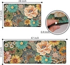 Boho Floral Kitchen Mats for Floor 2PCS Anti Fatigue Mats for Kitchen Floor Cushioned Non Slip Waterproof Memory Foam PVC Kitchen Rugs Set for Sink,Office,Laundry 17.3"x28"+17.3"x47"