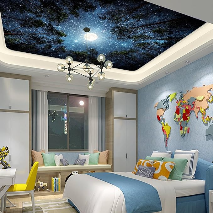 Extra Large Galaxy Forest Tapestry for Bedroom Ceiling, Big Space Night Starry Sky Blue Tapestry Aesthetic, Oversized Milky Way Moon Stars Backdrop Wall Hanging for Dorm Living Room Decor (98"X118")