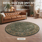 Bavni Round Rug 6ft-Machine Washable Area Rugs Non-Slip for Bedroom, 6x6 Vintage Floral Rug Distressed Throw Carpet for Living Room Nursery Kitchen Bathroom, Dark Green/Multi