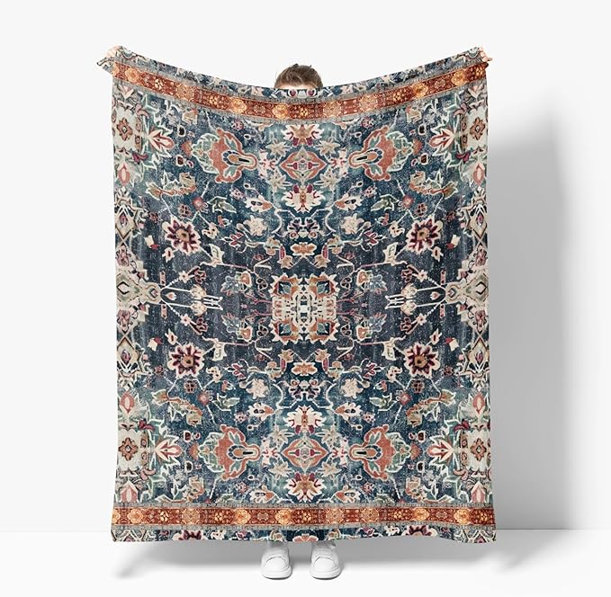 Horaldaily Boho Bohemia Style Blanket Throw, Vintage Country Rustic Farmhouse Soft Fuzzy Plush Faux Fur Cozy Blankets for Couch Sofa Bed Lounging, Ideal Gifts for Kids Adults Wife Self, 60x80