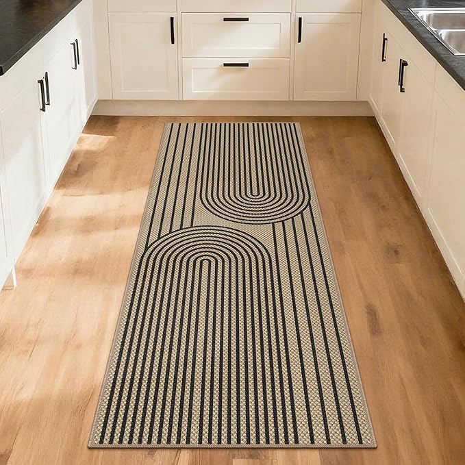 2x6 Kitchen Runner Rug for Hallways Outdoor Rug Easy Jute Rug Washable Low-Pile Non-Slip Area Rug Indoor Outdoor Carpet for Bedside Laundry Entryway Porch Long Door Mat Black Rainbow Floor Mats