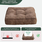 HIGOGOGO Tufted Corduroy Recliner Seat Cushion for Elderly, High Density Foam Large Square Seat Cushion for Recliner Chair, Floor Pillow, Office Chair, Car, No Pressure on Thighs, 20x20x4