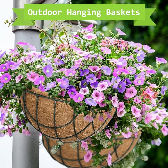 Riare 2 Pack 10 Inch Round Coco Liners Replacement- 100% Natural Coconut Coir Liners for Hanging Baskets, Garden Flower Vegetables Planter Pot, Window Box, Fence, Decks