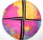 CRAFT KALA Large Round Bohemian Floor Pillow Pouf Cover Mandala Meditation Room Pillow Cover for Adults Boho Seating Poufs Cushion Cover for Kids Playroom Multi Hamsa 32" Round