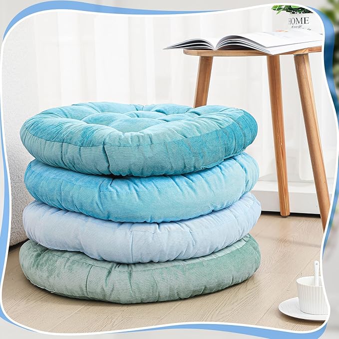 Jerify Floor Pillow Cushions Large Round Square Large Meditation Floor Pillow for Classroom Adult Meditation Picnic Party Seating Learning Daycare School(Round,Cold Colors,4 Pcs)