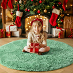 Amdrebio Sage Green Round Rugs 5Ft for Bedroom, Fluffy Furry Circle Rug for Nursery, Baby Kids Room Decor, Cute Shaggy Area Rugs for Preppy Dorm, Teen Girls Boys, Fuzzy Indoor Light Mint Green Carpet