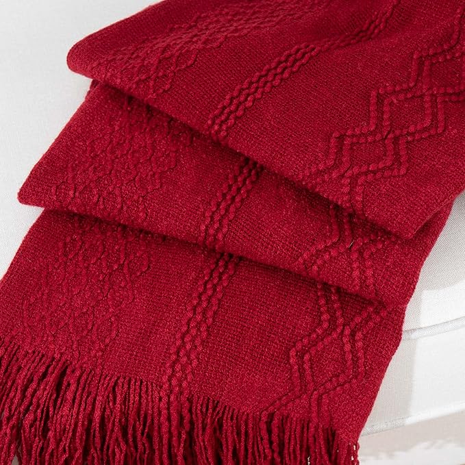 BATTILO HOME Red Throw Blanket for Couch, Soft Decorative Knitted Throw Blanket, Sofa Lightweight Burgundy Throw, 50x60 inches