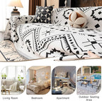 VClife Bohemian Sofa Cover Extra Large Couch Cover for 3-4 Cushion Couch Sofa, Black and White Aztec Geometric Chenille Sofa Slipcover for Home Decor 71" X 150"