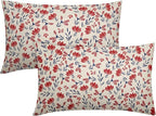 4th of July Floral Pillow Covers 12x20 Set of 2 Rustic Old Style Navy Blue Red Flower Print Rectangle Decorative Outdoor Pillowcases Patriotic Farmhouse Throw Cushion Case Decor for Couch Sofa Bed