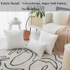 Home Brilliant Pillow Covers 18x18 Striped Corduroy Velvet Cushion Covers Set of 2 Square Decorative Pillowcase, 18 x 18 inch, Creamy White