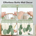 Macrame Wall Hanging Boho Wall Tapestry Handmade Woven Leaf Wall Decor Crochet Wall Art for Home Office Apartment (Green, 39.4" W x 31.5" L)