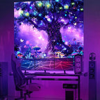 Atrippy Blacklight Fantasy Forest Poster Tapestry for Bedroom, Black Light UV Nature Tree of Life Tapestries Wall Hanging, Magical Mushroom Butterfly Backdrop for Living Room Dorm Decor 51x60 Inches