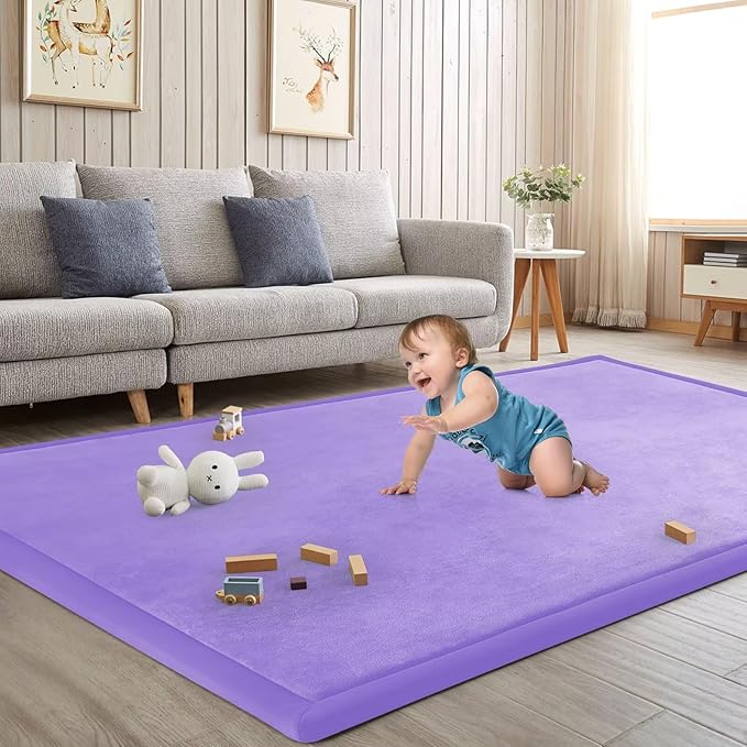 Baby Play Mat for Floor Nursery Muscle Mat Area Playroom Rug 39"x59" Memory Foam 1.3" Thick Crawling Mat for Babies,Toddlers, Infants,Kids (Lavender)