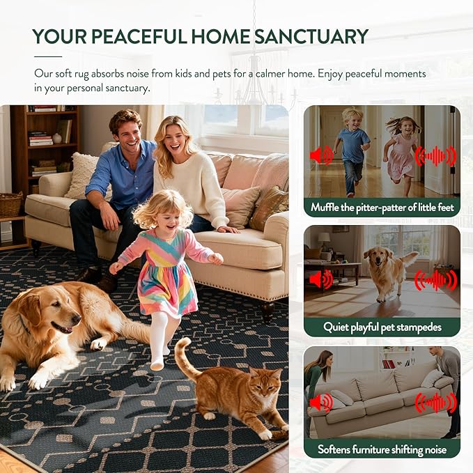 Lahome Moroccan Easy Jute Entryway Rug, 3x5 Black and White Rug for Living Room, Non-Slip Washable Small Area Rugs, Modern Geometric Indoor Outdoor Carpet for Kitchen Porch Patio