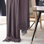 LOMAO Knitted Throw Blanket with Tassels Bubble Textured Soft Blanket Lightweight Throws for Couch Cover Home Decor (Grey Purple, 50x60)
