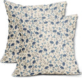 Blue Grey Gray Floral Pillow Covers 22x22 Set of 2 Vintage Rustic Old Style Cute Small Flower Print Decorative Outdoor Pillowcases Farmhouse Throw Cushion Case Decor for Couch Sofa Bed