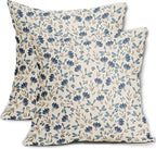 Blue Grey Gray Floral Pillow Covers 16x16 Set of 2 Vintage Rustic Old Style Cute Small Flower Print Decorative Outdoor Pillowcases Farmhouse Throw Cushion Case Decor for Couch Sofa Bed