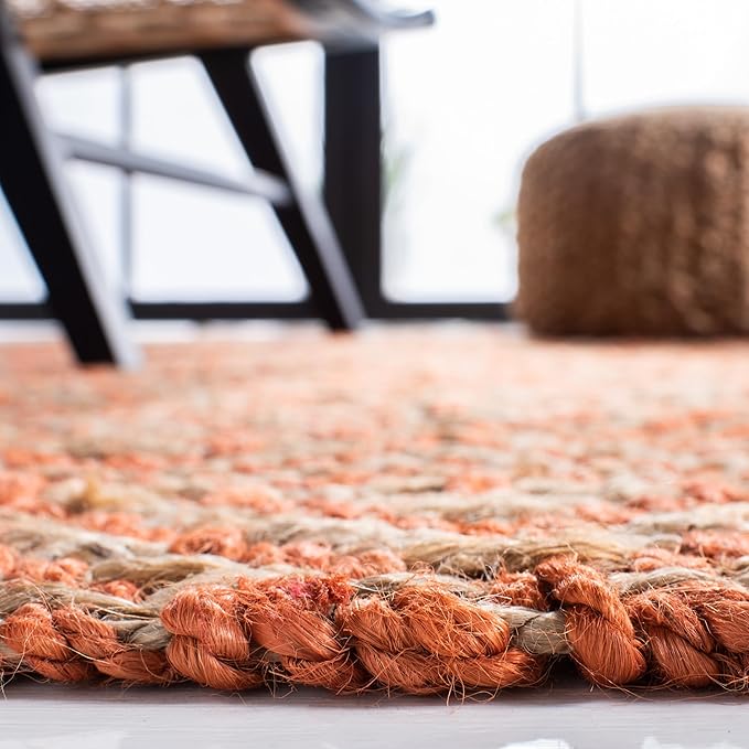 SAFAVIEH Natural Fiber Collection Area Rug - 6' Round, Orange & Natural, Handmade Boho Diamond Tassel Jute, Ideal for High Traffic Areas in Living Room, Bedroom (NF266B)
