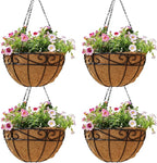 4 Pack 14 Inch Hanging Baskets for Plants Outdoor Metal Hanging Planter Hanging Flower Baskets with Coco Fiber Liners Chain Round Wire Plant Holder Hangings Flower Pots(Plaid)