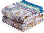 Boho Throw Blanket 60" x 80", 100% Organic Cotton Breathable Ultra Soft Bed Purple Quilt Throw - All Season Luxury Floral Farmhouse Decor Blanket for Sofa Couch Chair and Gift.