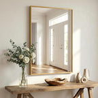 24''x36'' Gold Bathroom Mirror | Antique Brass Deep-Set Recessed Metal Frame | Heavy-Duty Rectangular Wall Mirror | Traditional Mantel & Bedroom Decor