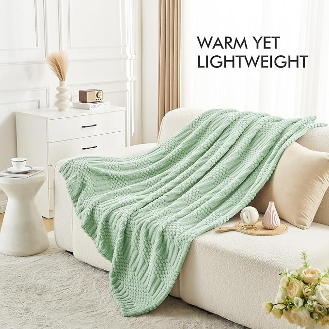 lifein Throw Blanket for Couch-Sage Green Boho Throw Blanket, Soft Fleece Plush Lightweight Blankets&Throws for Spring, Fuzzy Decorative Blankets for Livingroom Bed Sofa Chair (50x60, Sage Green)