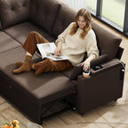 WLIVE 110'' Sectional Couches for Living Room, Pull Out Couch, U Shape 7 Seat Sleeper Sofa with Storage Chaise and Pillows, Removable Sofa Cover, Cups Holders, USB Charging Station, Brown