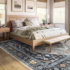 8x10 Area Rugs for Living Room, Washable Rugs with Non-Slip Backing, Super Soft Thin Large Rug for Nursery Room, Dining Room, Office, Vintage Neutral Area Rug (Navy/Pink, 8'x10')
