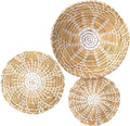 Glenmal 3 Pcs Boho Wall Basket Decor Decorative Bulrush Woven Basket Wall Decor Art Farmhouse Handmade Hanging Baskets with African Design for Living Room Display Table Settings Kitchen Home(Bright)