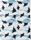 Cute Stingray Fleece Blanket - Lightweight Soft Cozy Gifts Throw for Marine Life Lovers, Kids,Women,Manta Ray Blankets,Elegant Ocean-Inspired Design,Home Room Modern Decor 60x80in