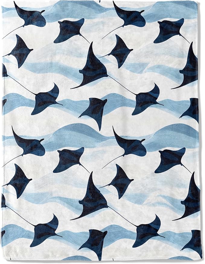 Cute Stingray Fleece Blanket - Lightweight Soft Cozy Gifts Throw for Marine Life Lovers, Kids,Women,Manta Ray Blankets,Elegant Ocean-Inspired Design,Home Room Modern Decor 60x80in