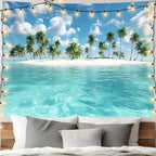 AOHMPT Ocean Tapestry, Beach Evening Sunset Tapestry, Natural Beach Palm Tree Landscape Tapestries Poster, Seaside Landscape Wall Hanging for Bedroom, Dorm Room and Living Room Wall Decor 79" L x 59" W