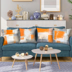 HOSTECCO Orange and Grey Throw Pillow Covers 18x18 inch Set of 4 Orange Abstract Art Pillow Cases Contemporary Square Decorative Cushion Covers for Sofa Couch Bed