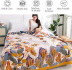 Snycler Boho Throw Blanket for Bed - 100% Cotton Ultra Soft Rustic Quilt - Watercolour Floral Printed Farmhouse Decor Bed Fall Blankets, 60"×80" All Season Rustic Throw for Sofa Couch Chair