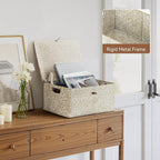 StorageWorks Wicker Baskets with Lid, Seagrass Storage Baskets for Shelves, Decorative Box with Built-in Handles,White